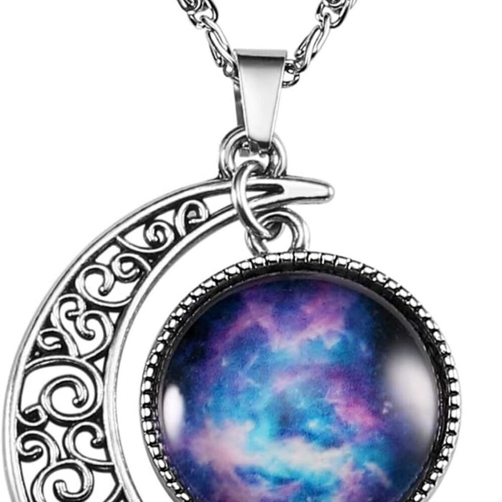 Galaxy Crescent Moon Pendant Necklaces Jewelry for Women Teen Girls 18''